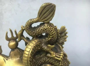 9'' brass copper furniture decorate animal statue auspicious beast dragon statue