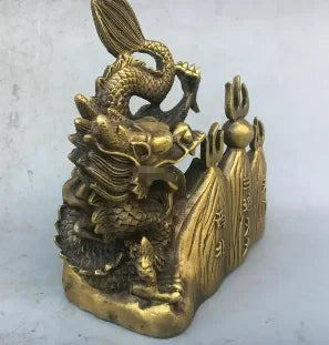 9'' brass copper furniture decorate animal statue auspicious beast dragon statue