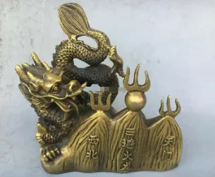 9'' brass copper furniture decorate animal statue auspicious beast dragon statue