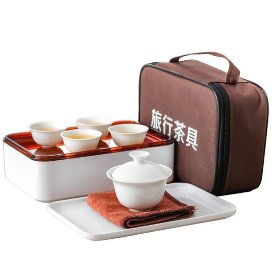 9-piece Set Chinese Kung Fu Tea Set Ceramic Portable Teapot Set Outdoor Travel Gaiwan Tea Cups of Tea Ceremony Teacup Fine Gift