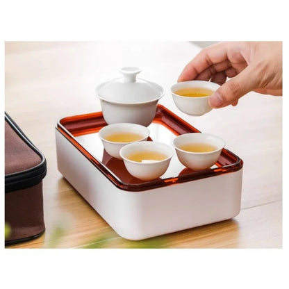 9-piece Set Chinese Kung Fu Tea Set Ceramic Portable Teapot Set Outdoor Travel Gaiwan Tea Cups of Tea Ceremony Teacup Fine Gift