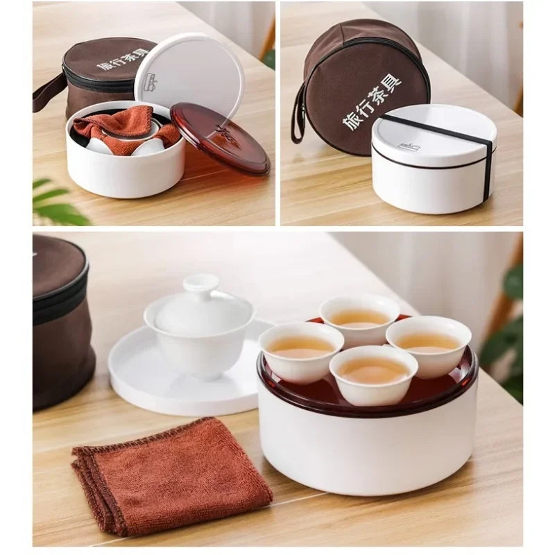 9-piece Set Chinese Kung Fu Tea Set Ceramic Portable Teapot Set Outdoor Travel Gaiwan Tea Cups of Tea Ceremony Teacup Fine Gift