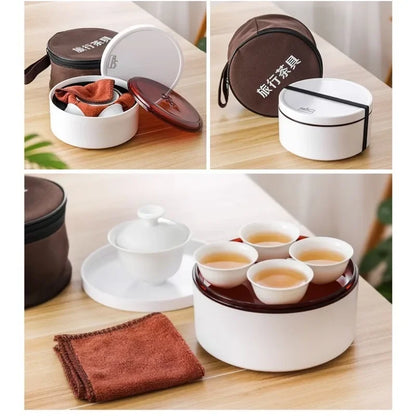 9-piece Set Chinese Kung Fu Tea Set Ceramic Portable Teapot Set Outdoor Travel Gaiwan Tea Cups of Tea Ceremony Teacup Fine Gift