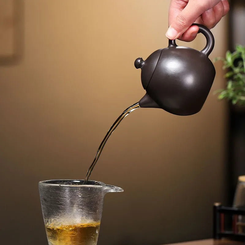 90ml Chinese Yixing Small Capacity Purple Clay Teapot Handmade Dragon Egg Tea Pot Raw Ore Black Mud Kettle Zisha Tea Set Teaware