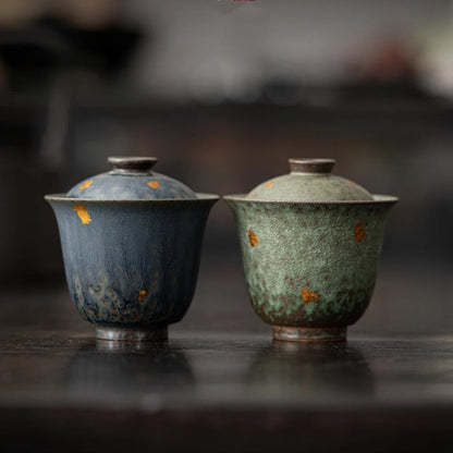90ml Retro Bronze Glazed Gaiwan Luxury Sprinkle Gold Bowl with Lid Sopera Tea Tureen Household Tea Making Cover Bowl Cha Craft