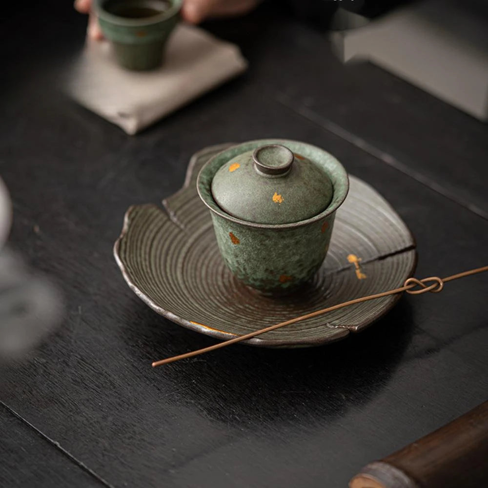 90ml Retro Bronze Glazed Gaiwan Luxury Sprinkle Gold Bowl with Lid Sopera Tea Tureen Household Tea Making Cover Bowl Cha Craft