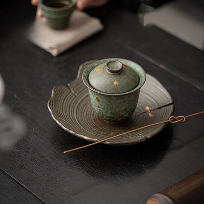90ml Retro Bronze Glazed Gaiwan Luxury Sprinkle Gold Bowl with Lid Sopera Tea Tureen Household Tea Making Cover Bowl Cha Craft