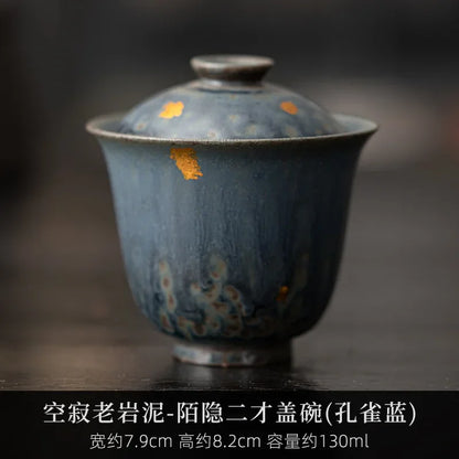 90ml Retro Bronze Glazed Gaiwan Luxury Sprinkle Gold Bowl with Lid Sopera Tea Tureen Household Tea Making Cover Bowl Cha Craft