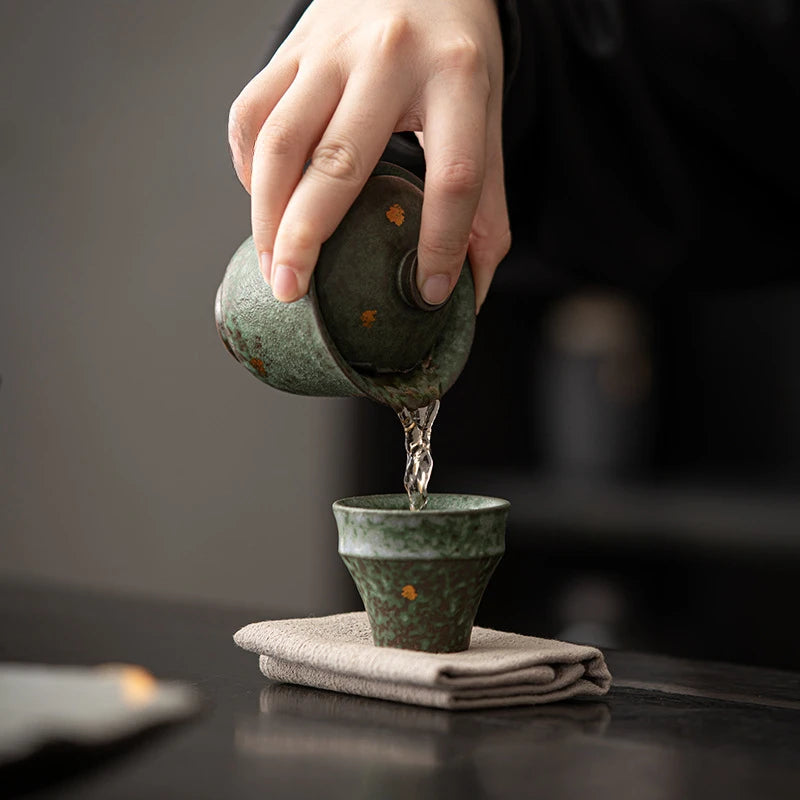 90ml Retro Bronze Glazed Gaiwan Luxury Sprinkle Gold Bowl with Lid Sopera Tea Tureen Household Tea Making Cover Bowl Cha Craft