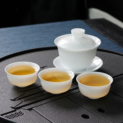 90ml Suet Jade Porcelain Gaiwan For Tea Thin White Tureen With Lid Teaware Travel Mini Kung Fu Tea Set  Cup Bowls Small Chawan