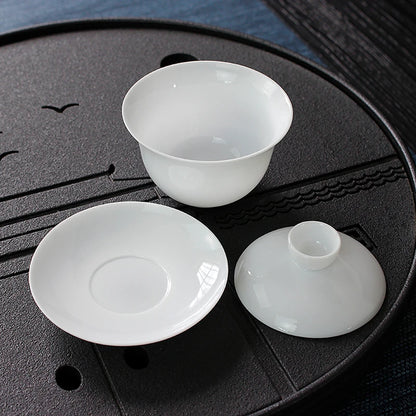90ml Suet Jade Porcelain Gaiwan For Tea Thin White Tureen With Lid Teaware Travel Mini Kung Fu Tea Set  Cup Bowls Small Chawan