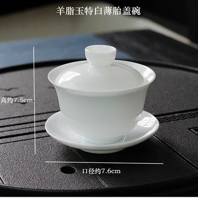 90ml Suet Jade Porcelain Gaiwan For Tea Thin White Tureen With Lid Teaware Travel Mini Kung Fu Tea Set  Cup Bowls Small Chawan