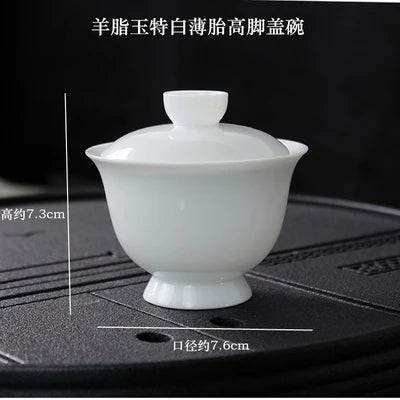 90ml Suet Jade Porcelain Gaiwan For Tea Thin White Tureen With Lid Teaware Travel Mini Kung Fu Tea Set  Cup Bowls Small Chawan