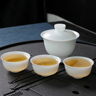 90ml Suet Jade Porcelain Gaiwan For Tea Thin White Tureen With Lid Teaware Travel Mini Kung Fu Tea Set  Cup Bowls Small Chawan