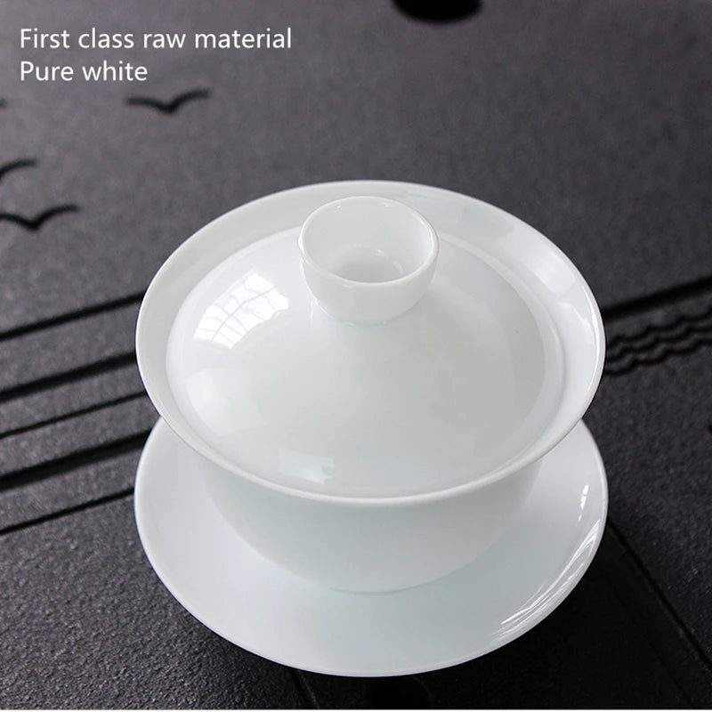90ml Suet Jade Porcelain Gaiwan For Tea Thin White Tureen With Lid Teaware Travel Mini Kung Fu Tea Set  Cup Bowls Small Chawan