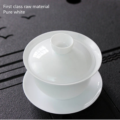 90ml Suet Jade Porcelain Gaiwan For Tea Thin White Tureen With Lid Teaware Travel Mini Kung Fu Tea Set  Cup Bowls Small Chawan