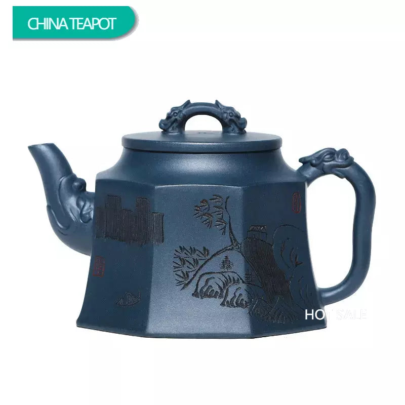 300ml Chinese Yixing Purple Clay Teapots Famous Handmade Large Capacity Tea Pot Raw Ore Green Mud Kettle Zisha Tea Set Teaware