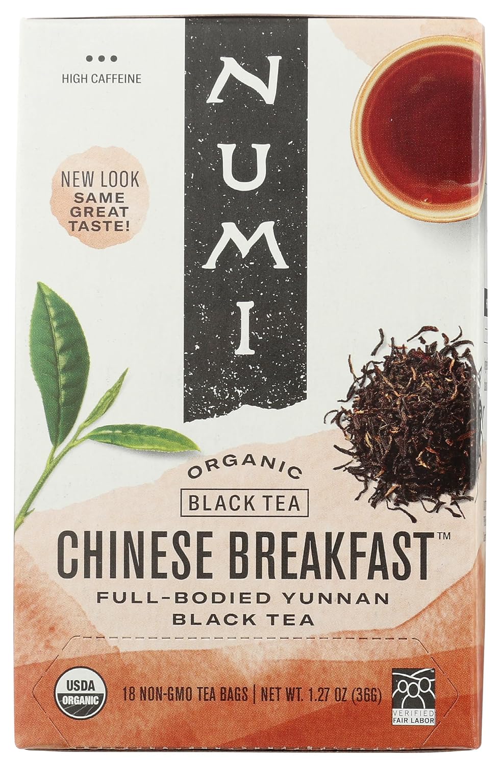 Numi Organic Tea Chinese Breakfast, 18 Count Box of Tea Bags, Yunnan Black Tea (Packaging May Vary)