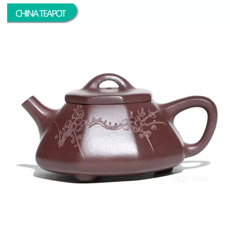 150ml Chinese Yixing Handmade Purple Clay Teapots Famous Hand-carved Stone Scoop Tea Pot Raw Ore Purple Mud Kettle Zisha Tea Set