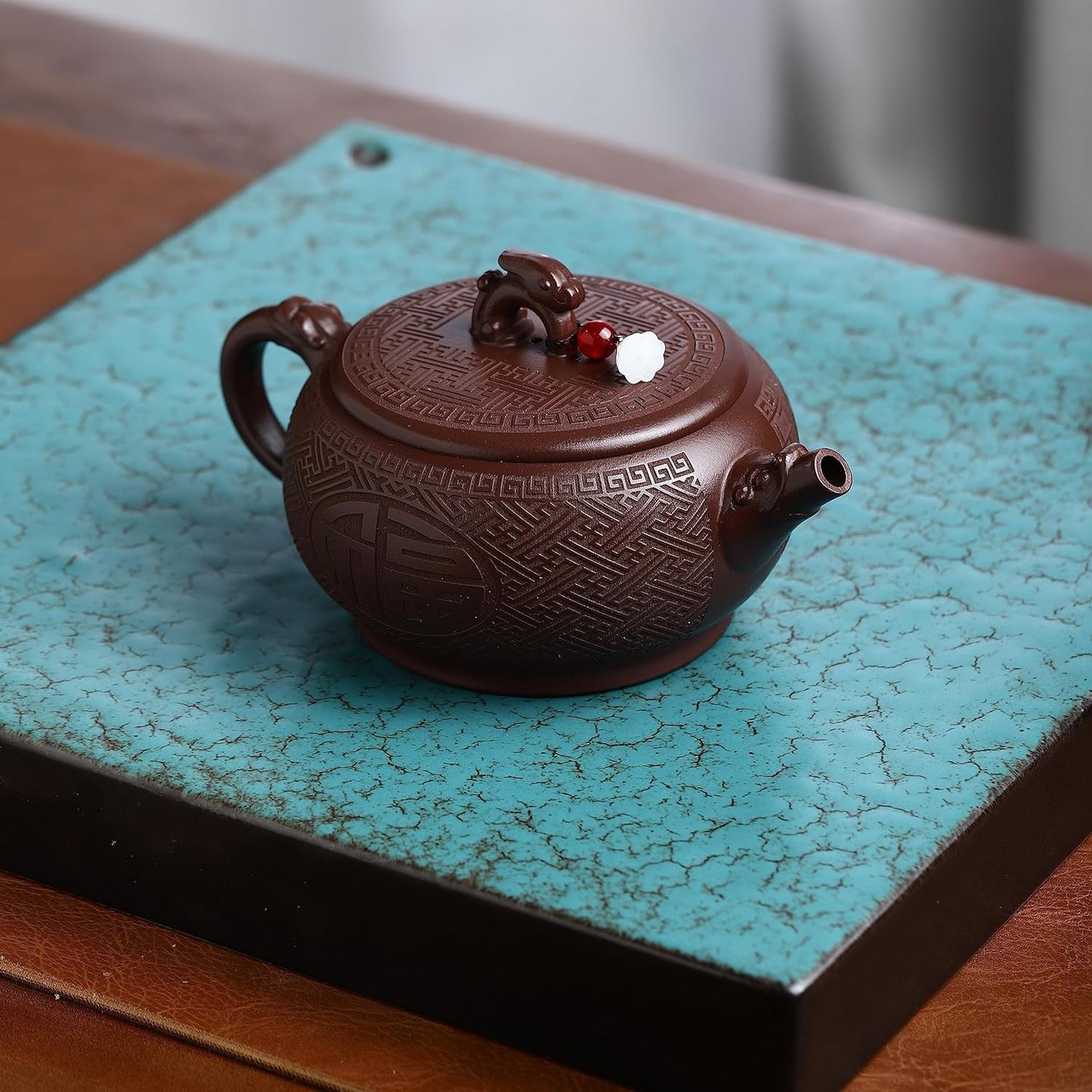 SILINE Zisha Teapot, Chinese Yixing Clay Handmade Tea Pot 9.6 Oz, Infuse Brew Kung Fu Loose Leaf Tea Maker (Lucky Rabbit,Zini Purple Clay)