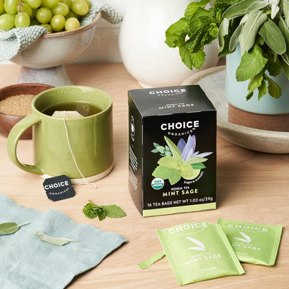 Choice Organics - Organic Mint Sage Tea (1 Pack) - Organic Herbal Tea - 16 Tea Bags