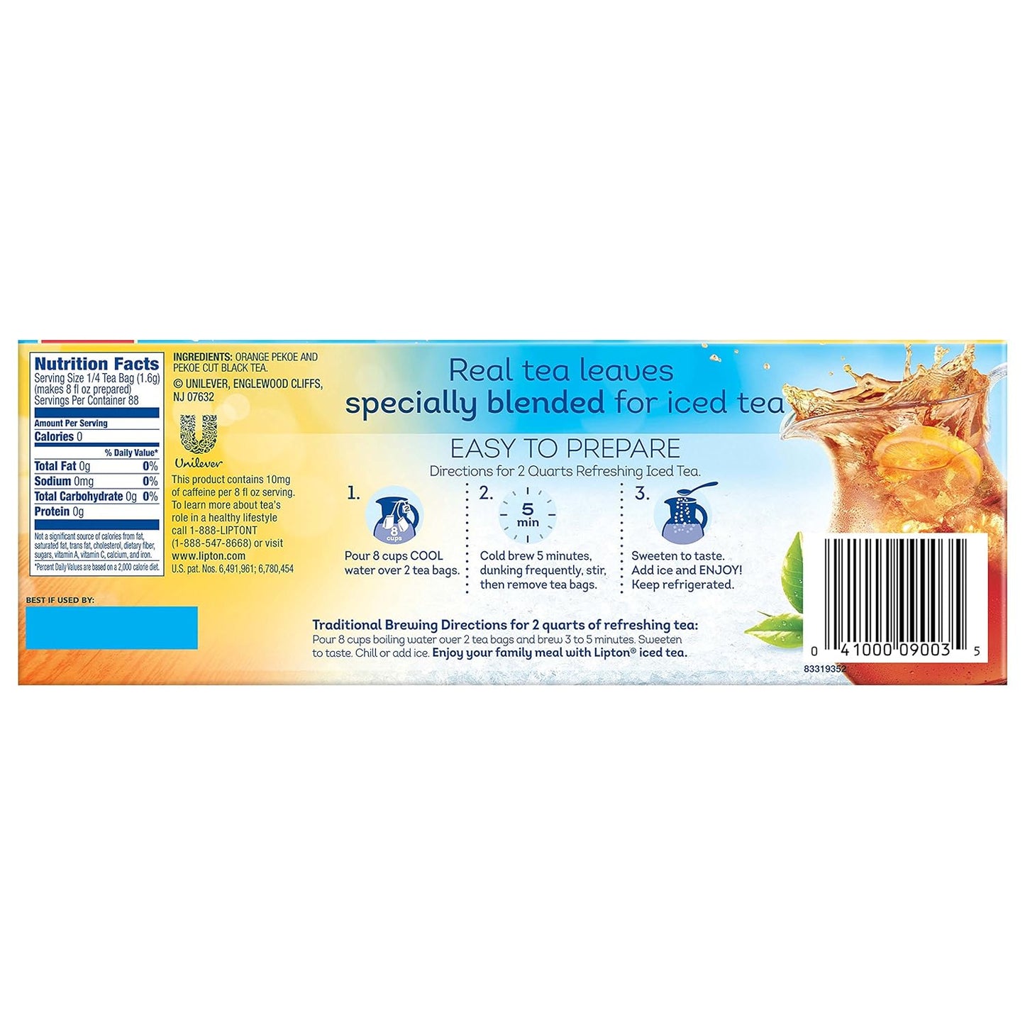 Lipton Southern Sweet Tea Iced Tea Drink Mix 22 Family Size Tea Bags 90.7g Box