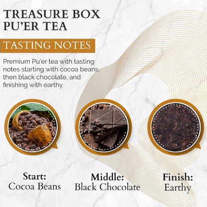 Organic Cocoa Pu-erh Loose Tea I POWERFUL Detox Immune I Heart & Digestion Support, 15 Sachet Tea Bags (Pack of 3) |By T SECRETEA, Treasure Box