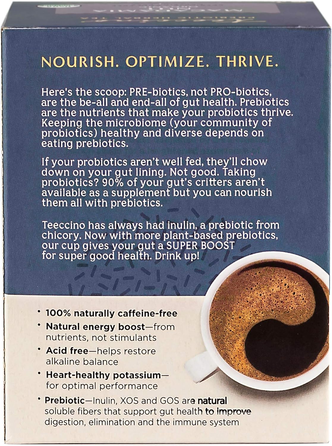 Teeccino Dark Chocolate - Prebiotic Superboost™ Herbal Tea - Support Your Probiotics with Prebiotics for Good Gut Health and Regularity, Digestive Chocolate Tea, 10 Tea Bags