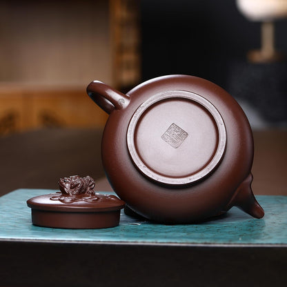 SILINE Zisha Teapot, Chinese Yixing Clay Handmade Tea Pot 10 Oz, Infuse Brew Kung Fu Loose Leaf Tea Maker (Frog,Zini Purple Clay)