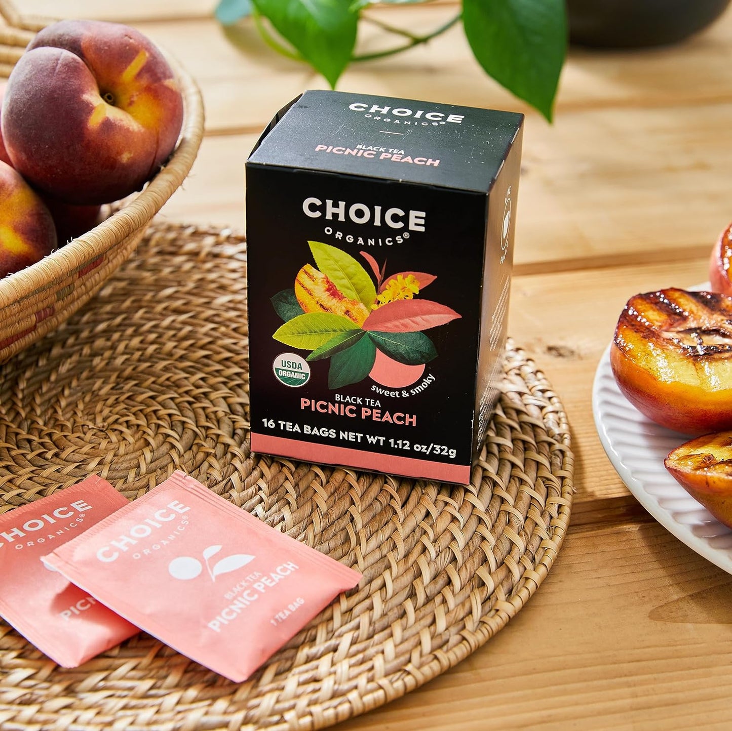 Choice Organics - Organic Picnic Peach Tea (6 Pack) - Rainforest Alliance - Contains Caffeine - 96 Organic Black Tea Bags