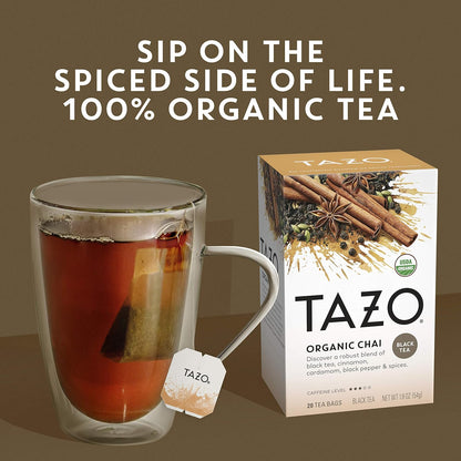 Tazo Organic Chai For a Warm Spiced Chai Black Tea Moderately Caffeinated Tea 20 Tea Bags