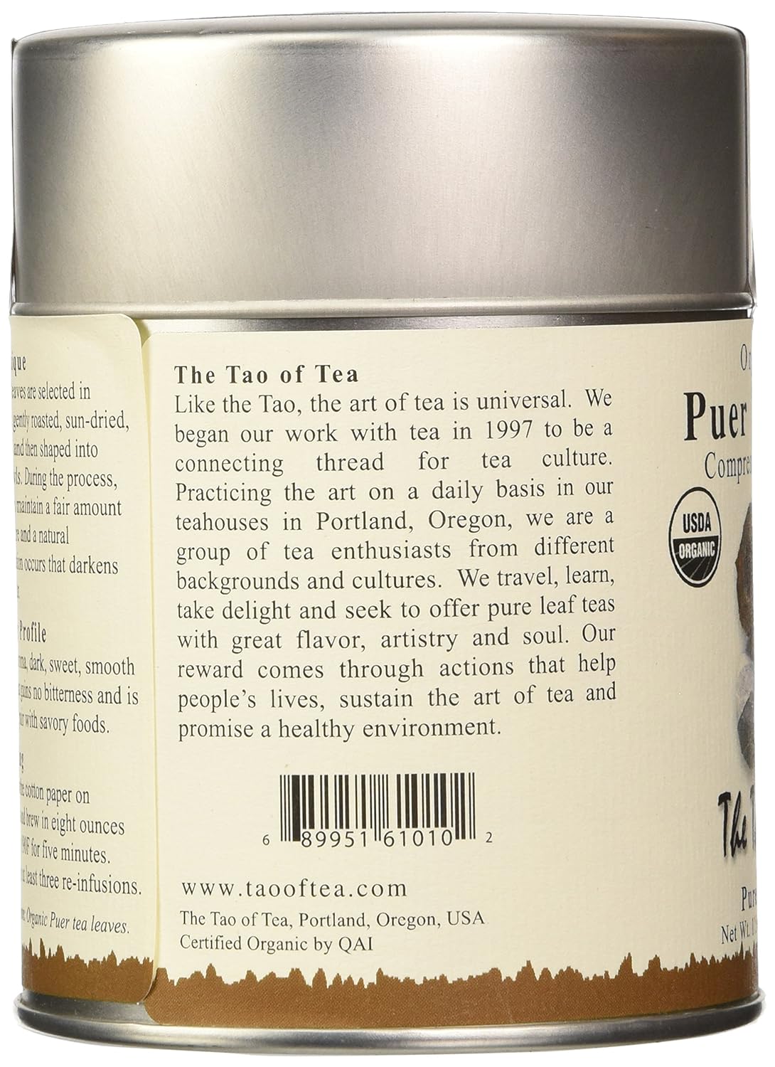 The Tao of Tea, Puer Tuocha, 4 Ounce Tin