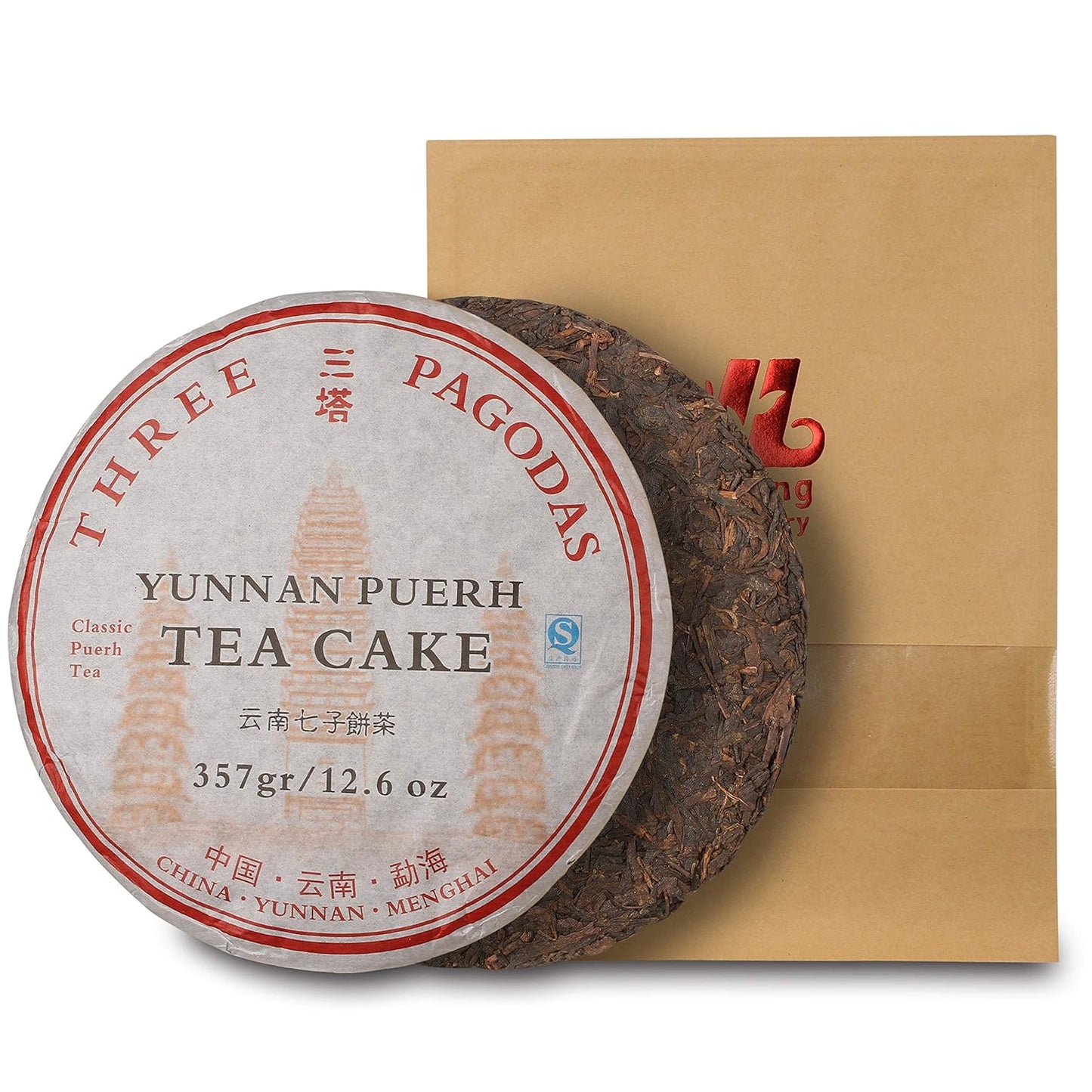 Three Pagodas Puerh Tea (150 cups) Pu-erh Tea Cake (12.6ounce)
