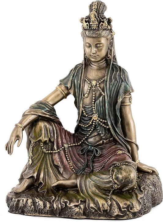 Top Collection Water and Moon Quan Yin Statue -Hand Painted Kuan Yin Goddess of Mercy and Compassion Sculpture in Premium Cold Cast Bronze- 5-Inch Collectible Bodhisattva Avalokiteśvara Figurine
