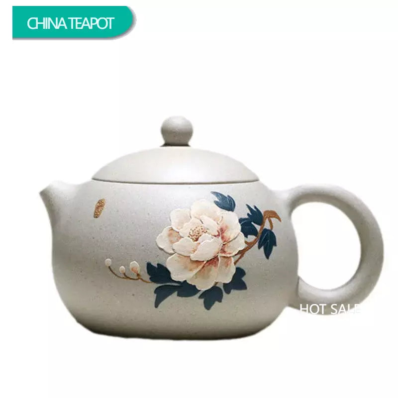 240ml Chinese Yixing High-end Purple Clay Teapots Mud-painted Peony Xishi Tea Pot Beauty Kettle Famous Handmade Zisha Tea Set