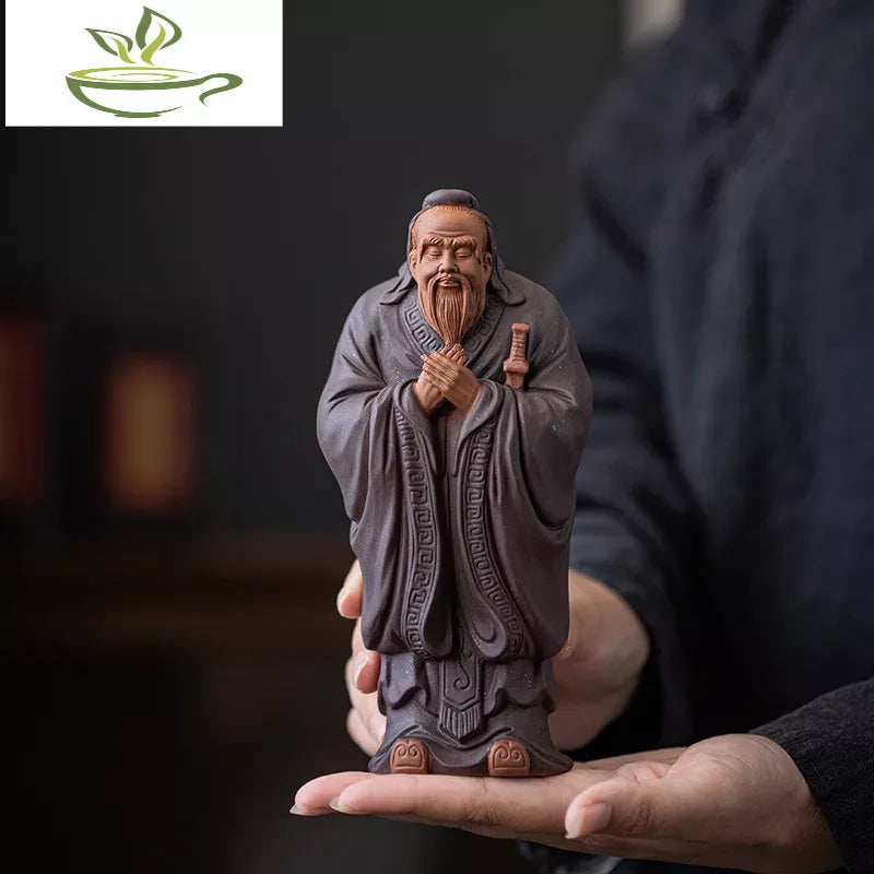 Ceramic Historical Figure Confucius Statue Handmade Sculpture Luxury Home Room Office Decor Statue Gift Collection 7.27 in