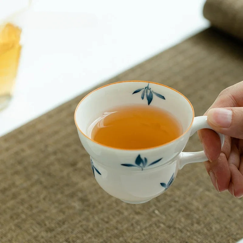 95ml Hand-painted Butterfly Orchid Gourd Tea Cup with Handle Luxury Smelling Cup Fragrance Master Cup Puer Tableware Ornaments