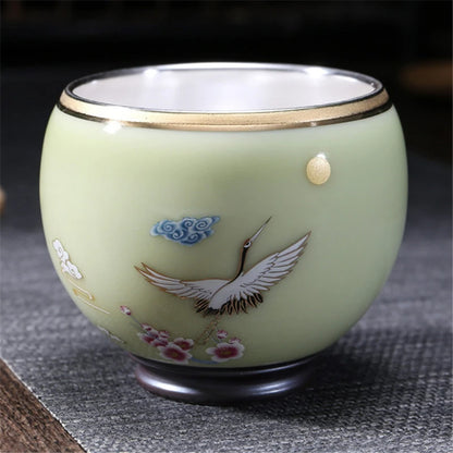 999 Silver gilt tea bowl Ru Kiln Antique Tea Cup Chinese kungfu master tea cup porcelain handpainted cup of tea Chinese tea cup