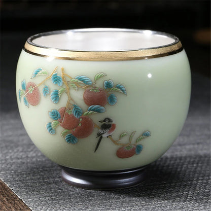 999 Silver gilt tea bowl Ru Kiln Antique Tea Cup Chinese kungfu master tea cup porcelain handpainted cup of tea Chinese tea cup