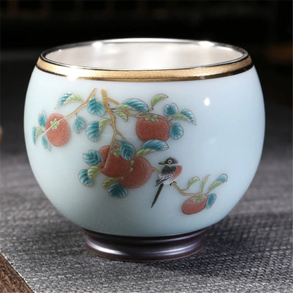 999 Silver gilt tea bowl Ru Kiln Antique Tea Cup Chinese kungfu master tea cup porcelain handpainted cup of tea Chinese tea cup