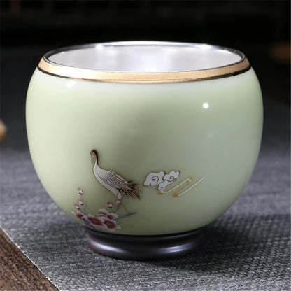 999 Silver gilt tea bowl Ru Kiln Antique Tea Cup Chinese kungfu master tea cup porcelain handpainted cup of tea Chinese tea cup