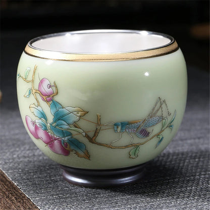 999 Silver gilt tea bowl Ru Kiln Antique Tea Cup Chinese kungfu master tea cup porcelain handpainted cup of tea Chinese tea cup