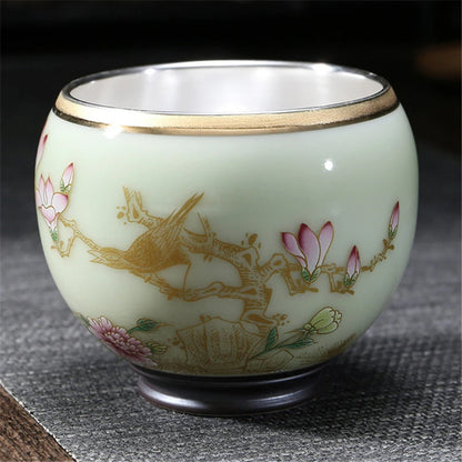 999 Silver gilt tea bowl Ru Kiln Antique Tea Cup Chinese kungfu master tea cup porcelain handpainted cup of tea Chinese tea cup