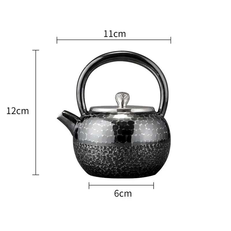 999 Sterling Silver Teapot Pure Handmade Hot Water Kettle Metal Coffee Pots Vintage Warm Wine Jug Chinese Style Kung Fu Tea Set