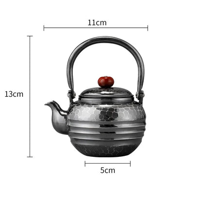 999 Sterling Silver Teapot Pure Handmade Hot Water Kettle Metal Coffee Pots Vintage Warm Wine Jug Chinese Style Kung Fu Tea Set