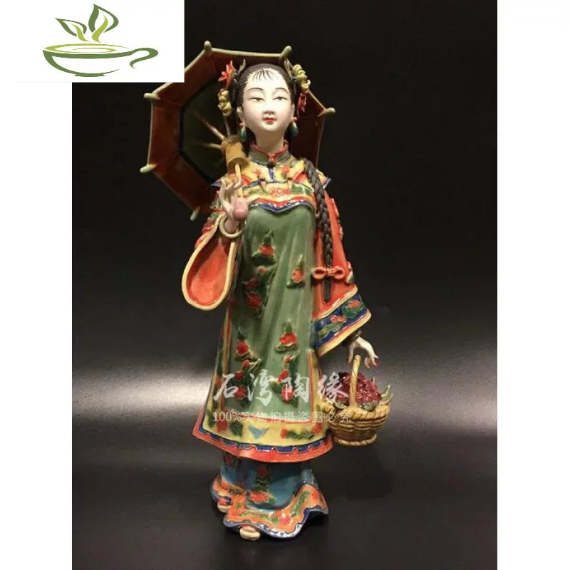 Porcelain living room TV cabinet wine cabinet ornaments ladies see rainbow High-end luxury girl Beauty figure Sculpture statue