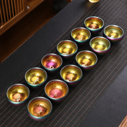 999silver Chinese zodiac colorful built sterling silver teacup ceramic kiln Kungfu tea set teacup tea cup master cup single cup
