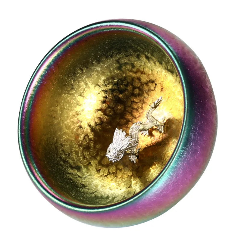 999silver Chinese zodiac colorful built sterling silver teacup ceramic kiln Kungfu tea set teacup tea cup master cup single cup
