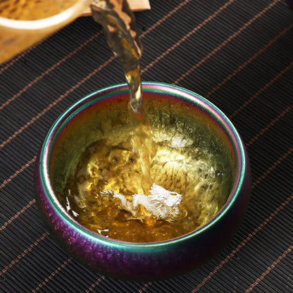 999silver Chinese zodiac colorful built sterling silver teacup ceramic kiln Kungfu tea set teacup tea cup master cup single cup