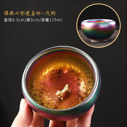 999silver Chinese zodiac colorful built sterling silver teacup ceramic kiln Kungfu tea set teacup tea cup master cup single cup